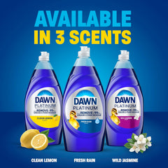 Dawn Platinum Dish Soap Fresh Rain Scent Liquid Dishwashing Detergent, Powerful Dawn Dish Soap for Tough Grease Removal, 30 oz