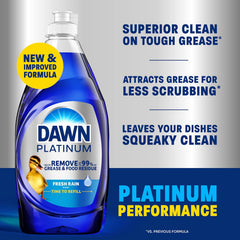 Dawn Platinum Dish Soap Fresh Rain Scent Liquid Dishwashing Detergent, Powerful Dawn Dish Soap for Tough Grease Removal, 30 oz