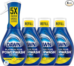 Dawn Powerwash Spray, Dish Soap, Dishwashing Liquid, Cleaning Supplies, Lemon, 1 Starter Kit + 3 Refills, 4 Units of 16oz (64oz)