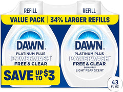 Dawn Powerwash Spray Refill, Dish Soap, Dishwashing Liquid, Free & Clear, 2 Refills, 43 Fl Oz